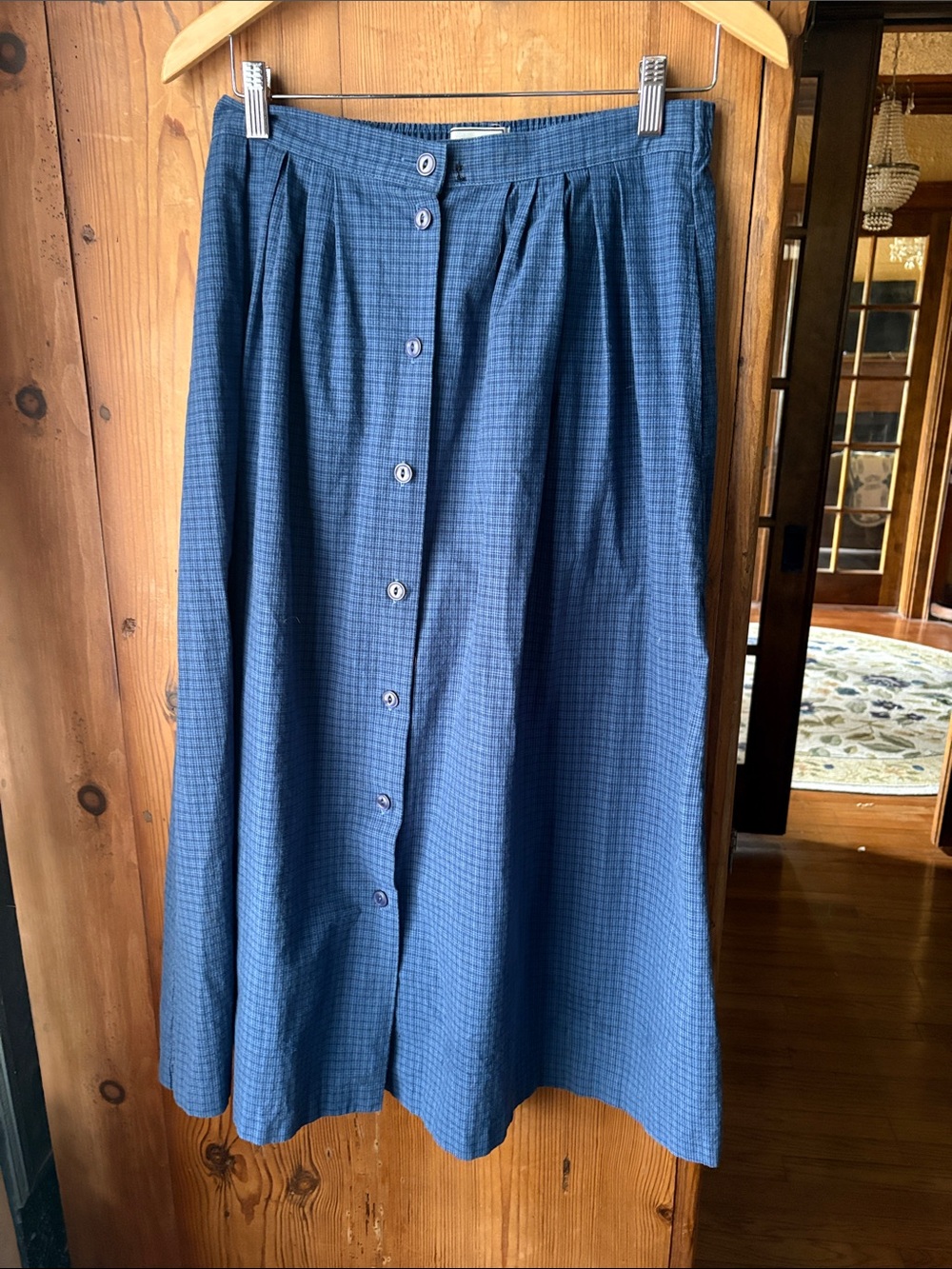 Button-Front Midi Skirt in Deep Blue